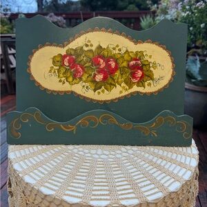 HAND PAINTED WOODEN COOK BOOK
HOLDER STRAWBERRIES GREENERY FOLK ART